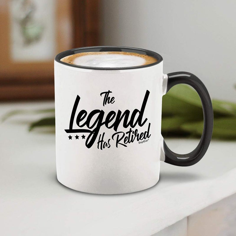 shop4ever The Legend Has Retired Ceramic Coffee Mug Tea Cup Funny Retirement Gift for Him, Her 11 oz. (Black Handle) - Image 3